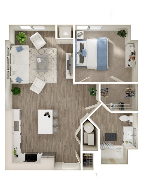 Floor plan for 1 bed, 1 bath, 786 sqft